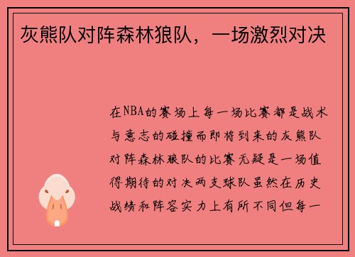灰熊队对阵森林狼队，一场激烈对决